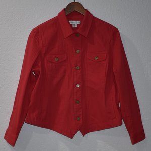 Button Front Stretch Jacket Blazer Pockets Red textured Coldwater Creek NEW P14